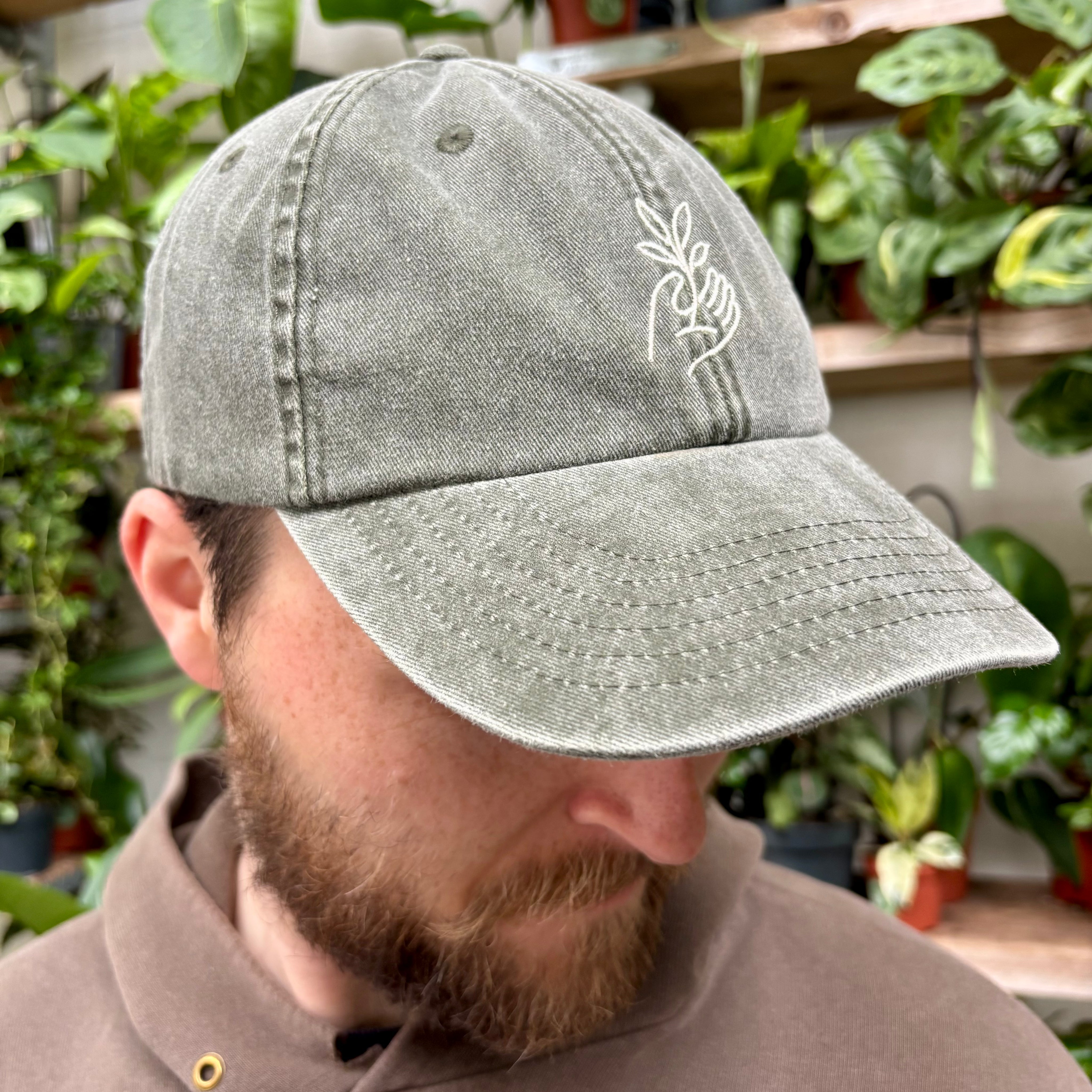 Cap in Olive with Cream Logo at The Watered Garden