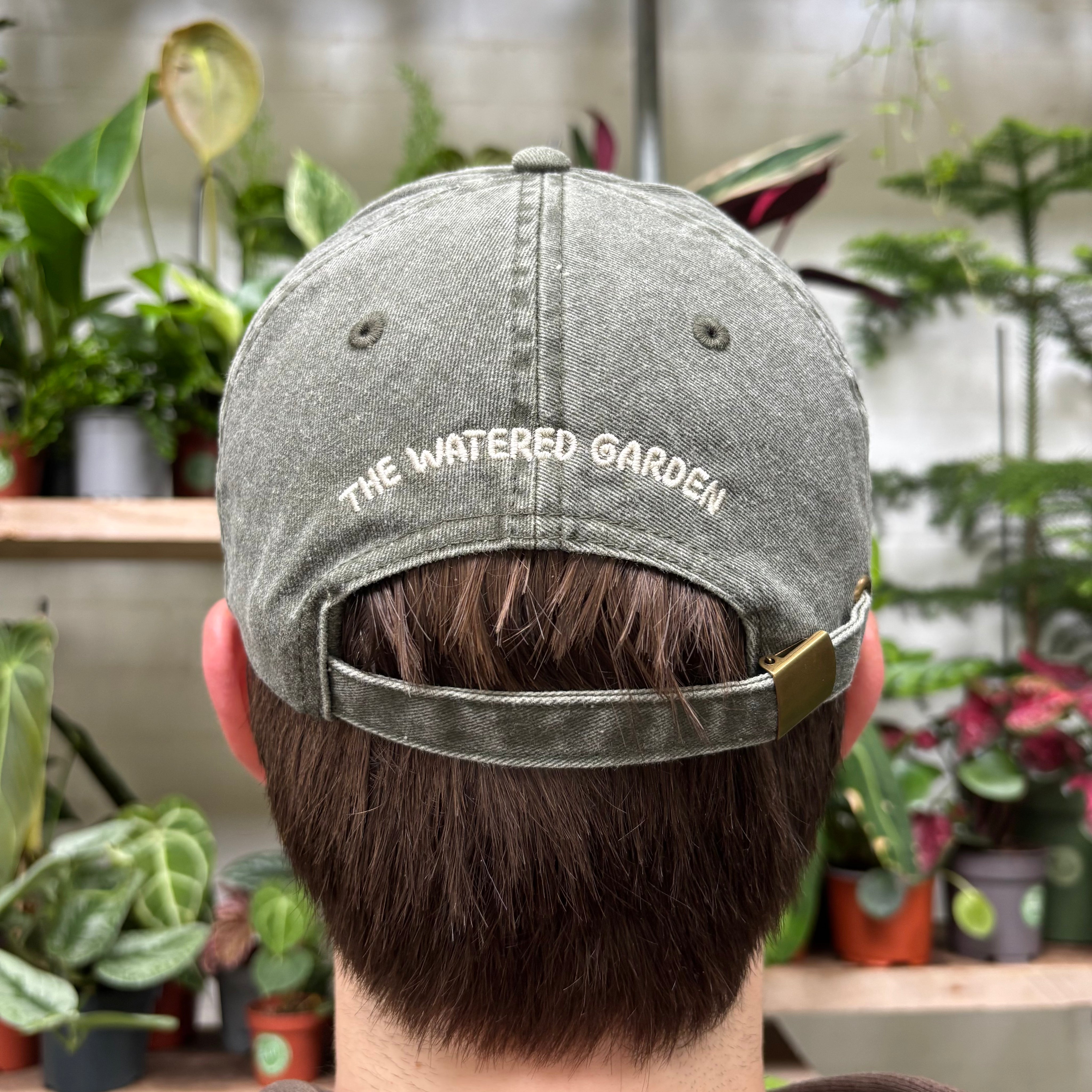 Cap in Olive with Cream Logo at The Watered Garden